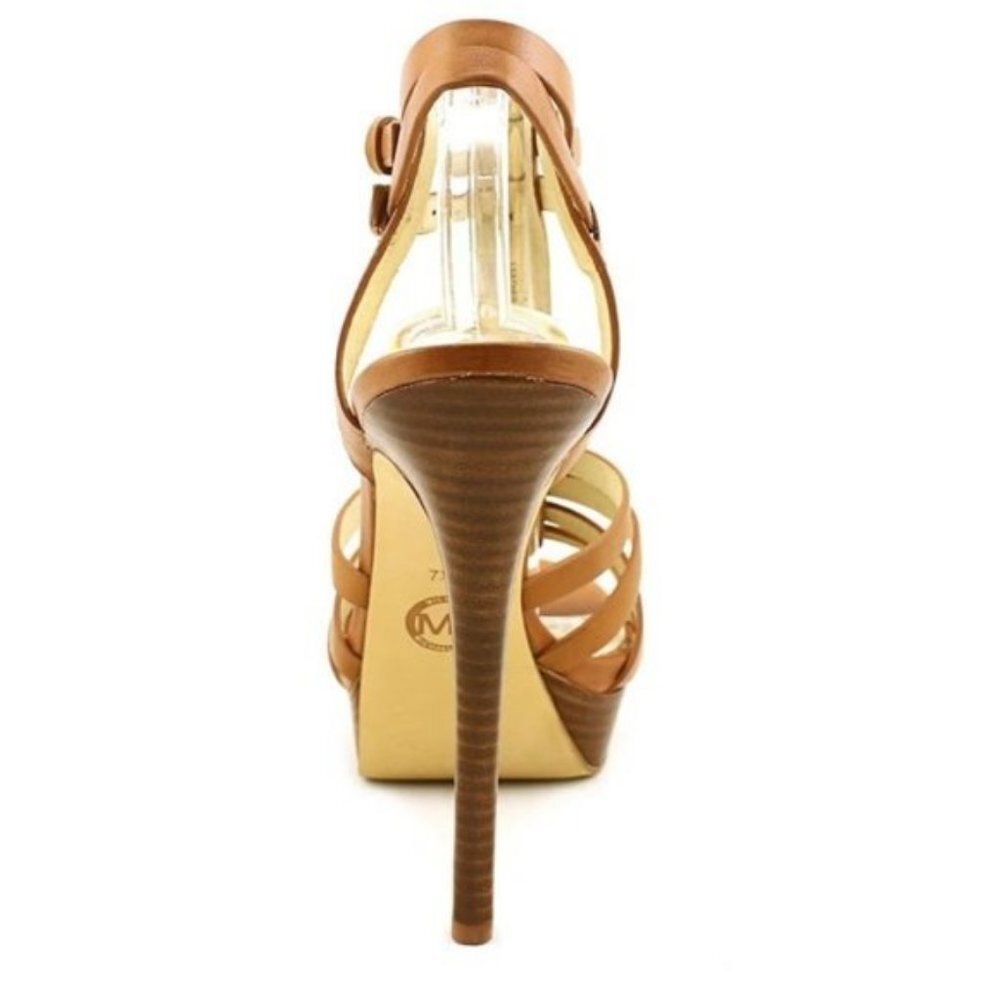 Michael Kors Tan Leather Platform Heels Strappy Sandals Size 10 - Picture 16 of 16